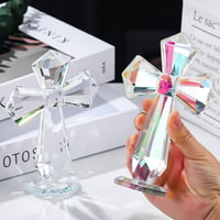 Image 3 of Funny AB Color Crystal Cross Ornament Standing Exquisite Christian Cross Crafts Handmade Crosses Fig