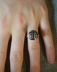 Image 3 of "Silver Squares" antique glass button ring