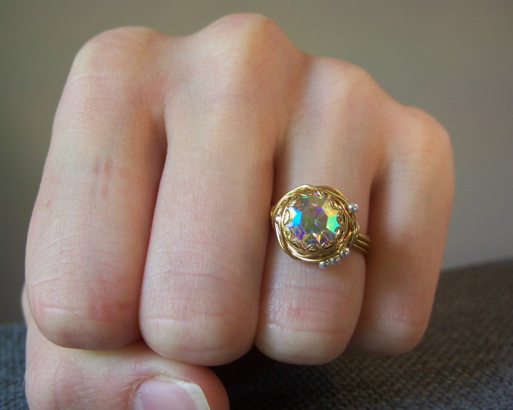 Image of "Brass Rainbow Nest" vintage button ring