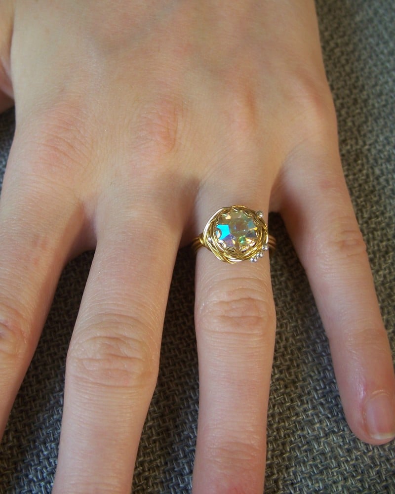 Image of "Brass Rainbow Nest" vintage button ring