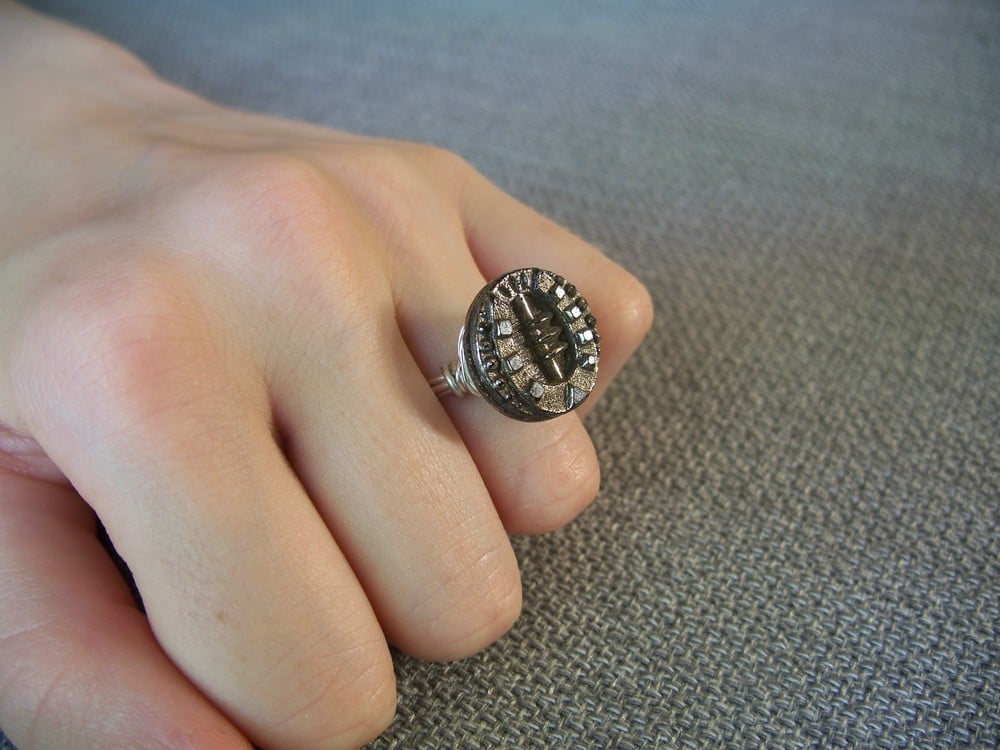 Image of "the lucky one" antique button ring