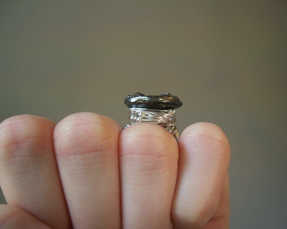 Image of "the lucky one" antique button ring