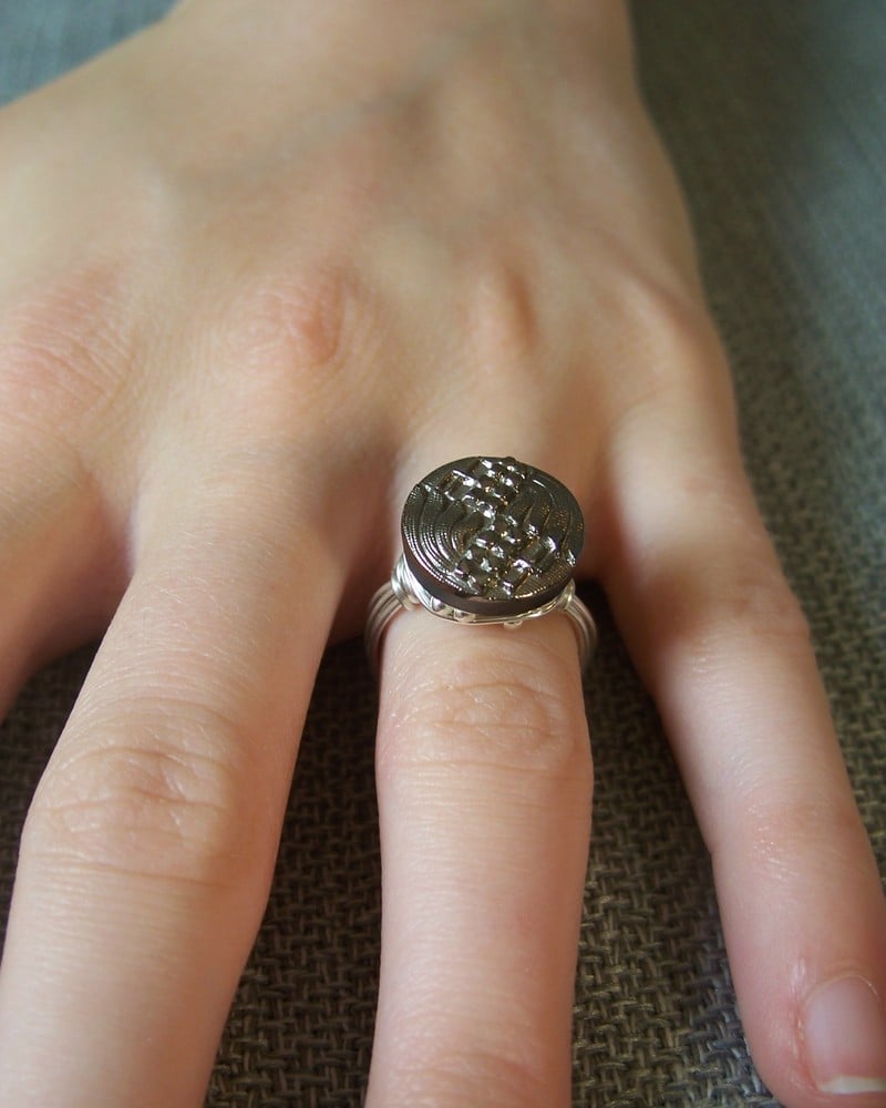 Image of "Angel" Black Glass Button Ring