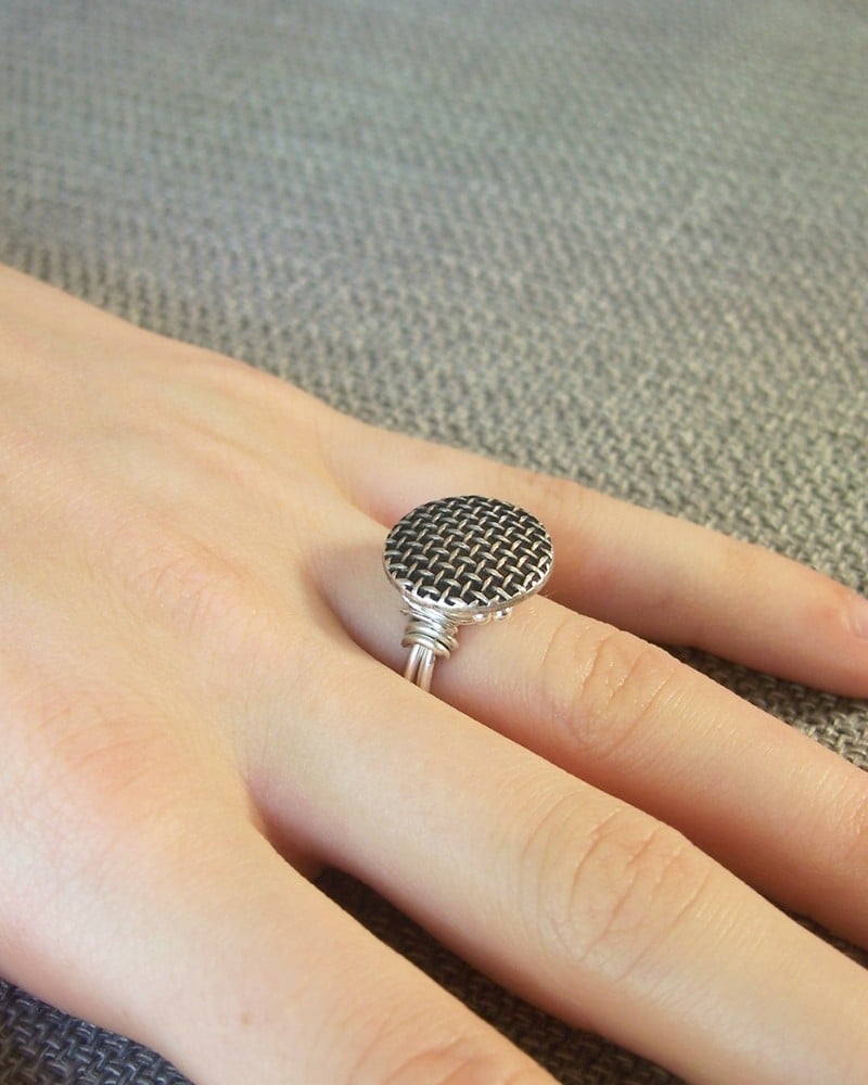 Image of "Metal Weave" vintage button ring
