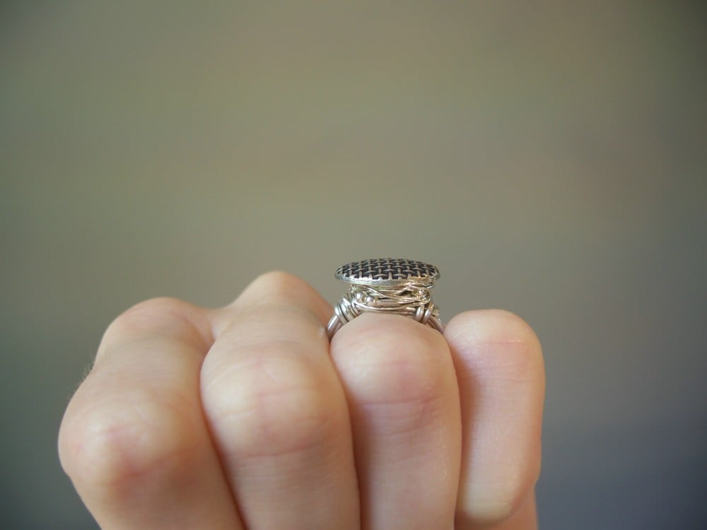 Image of "Metal Weave" vintage button ring