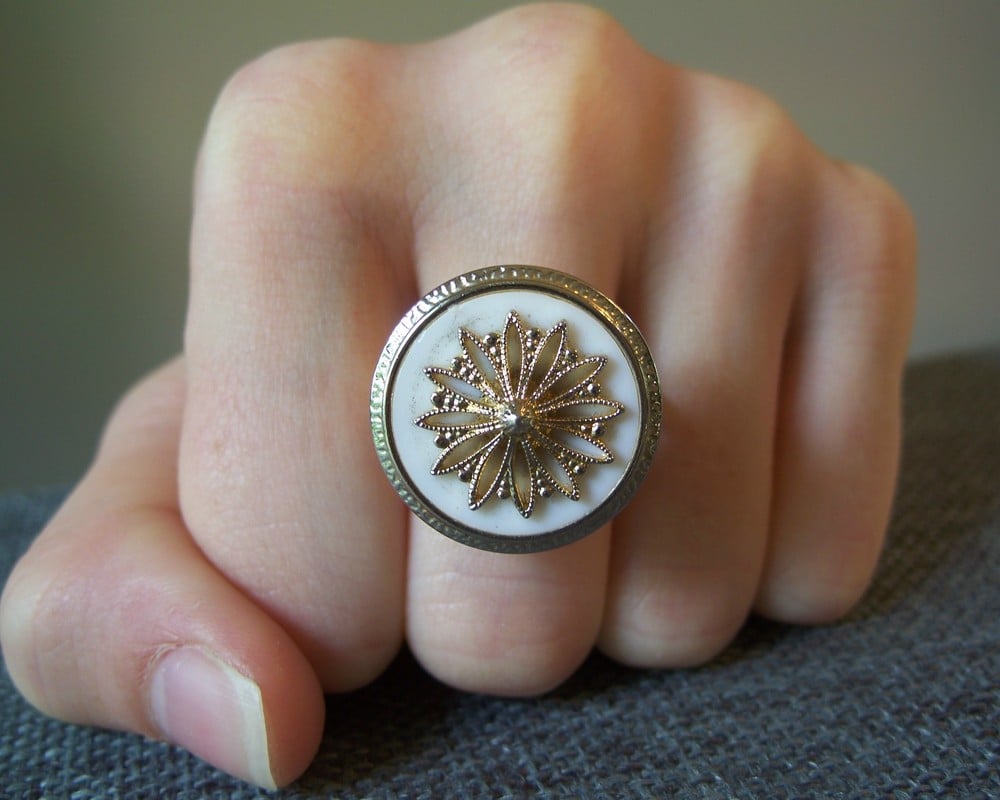 Image of "Blush & Brass" vintage-style button ring