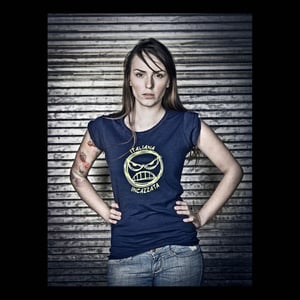Image of T-shirt DONNA  blu-navy / stampa FLUO giallo