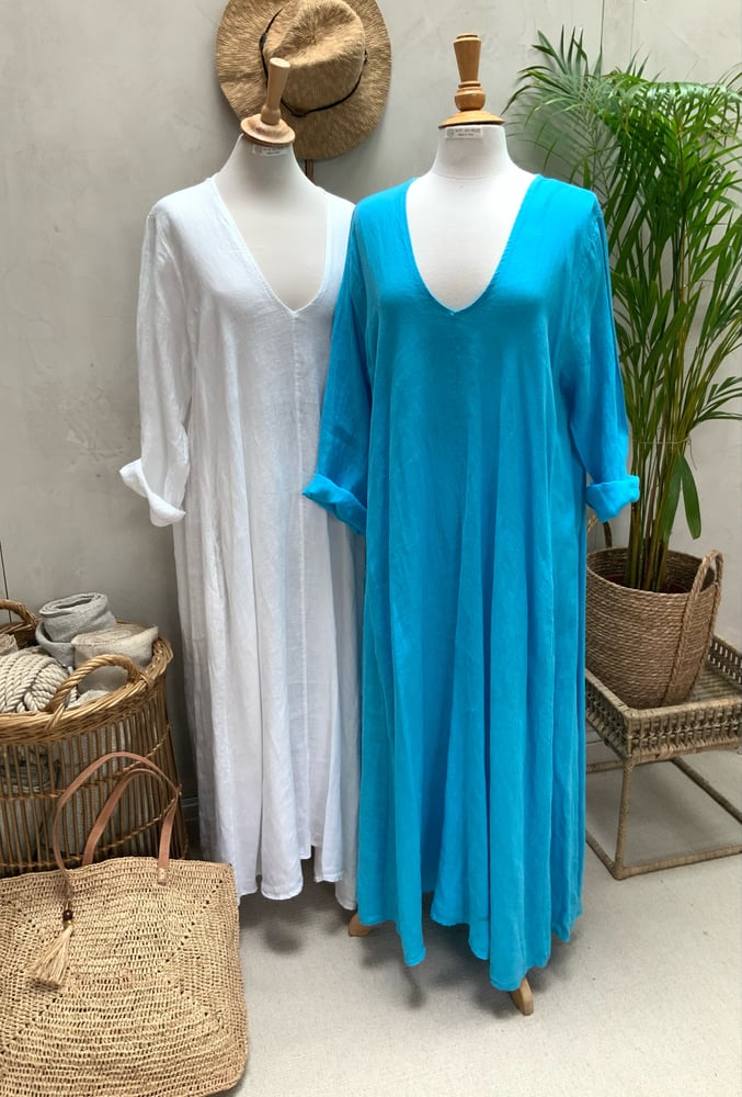 Image of Robe En Lin Alizé  Turquoise Longue