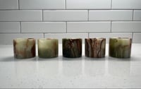 Image 2 of Green Onyx Cylinder Tea Light Candle Holder + 2 Pure Beeswax Tea Light Candles