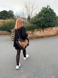 Image 4 of Leopard Print Heart Sling Bag – Handmade Quilted Statement Bag with Satin Ruffle