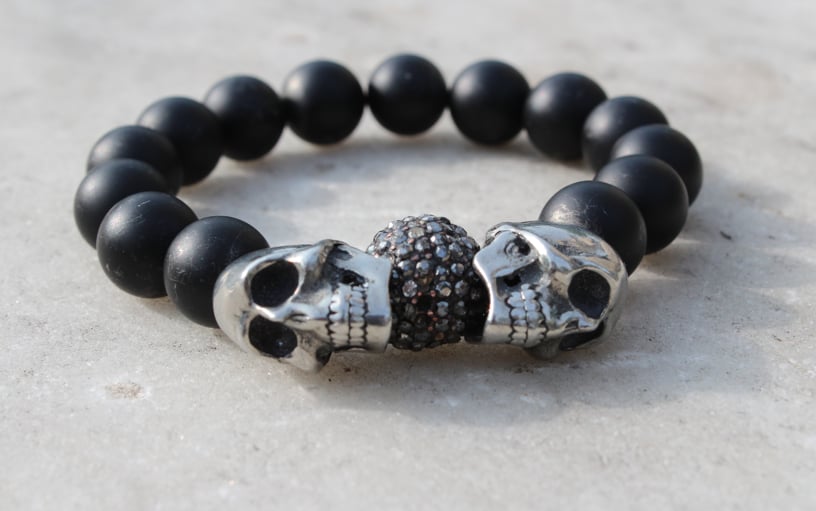 Maskio Bracelet Black Lava Stone and Skull