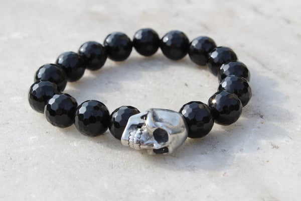 Image of Small Onyx Skull Bracelet