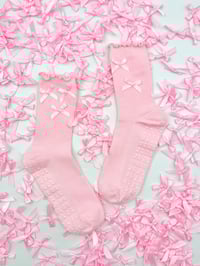 Image 4 of Pink Satin Bow Grip Socks 🎀