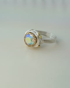 Image of "Silver Rainbow Nest" vintage button ring