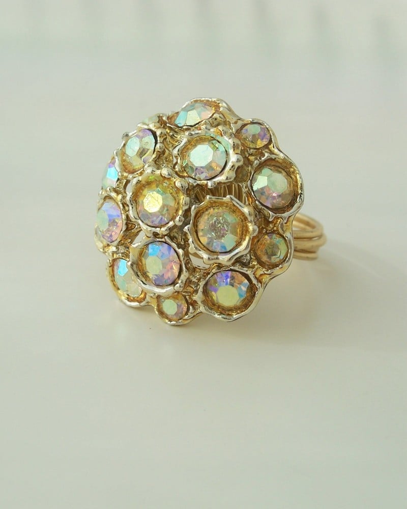 Image of "Rainbow Queen" vintage button ring