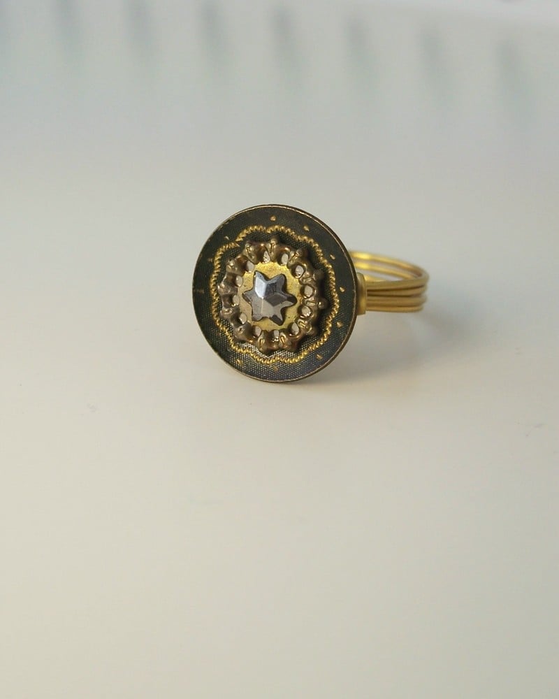 Image of "The Dark Star" antique button ring