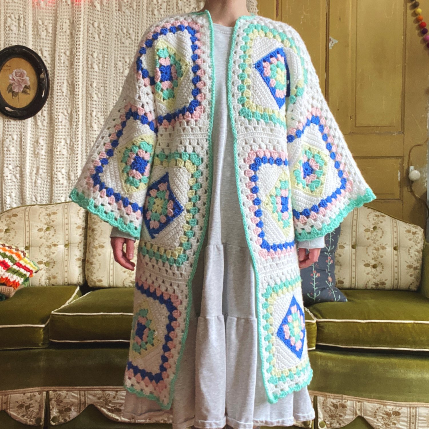 Image of Cotton Candy Squares Granny Sweater