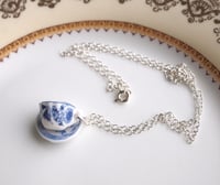 Image 2 of blue willow cup and saucer necklace