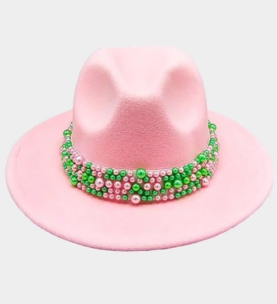 Image of Pearl Embellished Band Pointed Fedora Hat