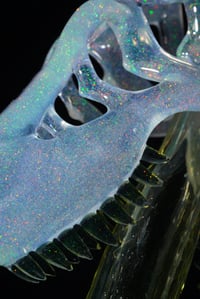 Image 3 of Crushed opal trex skull pendant with uv teeth & J-holder.