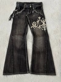Image 5 of Fmxires New Y2k Retro Flared Jeans Women Harajuku Gothic Embroidery Denim Pants Vintage Punk Baggy S