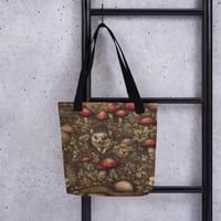 Image 1 of Boho Nature Cottagecore Inspired Hedgehogs Among Mushrooms Tote Bag