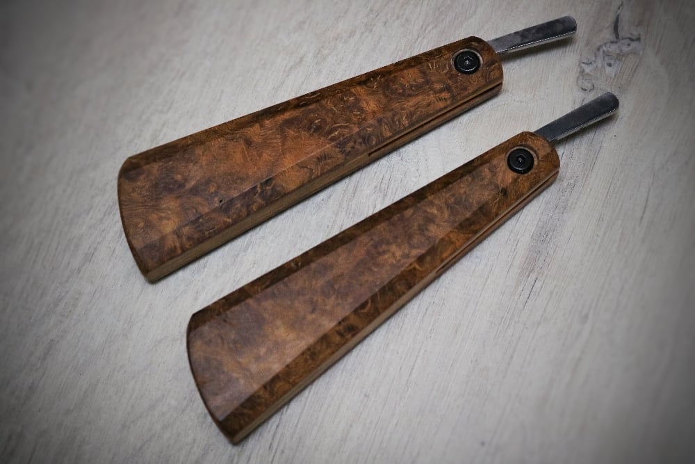 Image of 70mm folding slöjd with oak, yew and laburnum handle