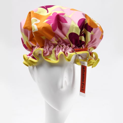 Image of Showercap pink and orange retro flowers - regular size