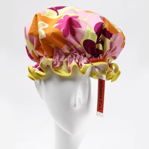Image of Showercap pink and orange retro flowers - regular size
