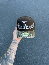 Image 2 of  REAL TREE BRIM MOCHA LOS ANGELES DODGERS CUSTOM FITTED CAP