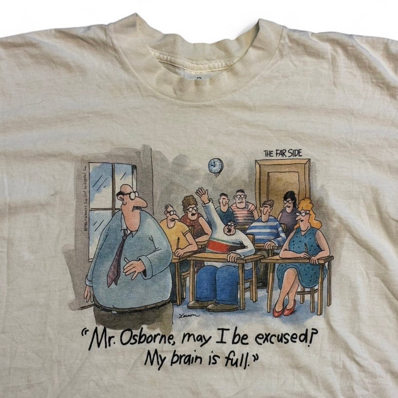 Image of 1990s The Far Side “My Brain is Full” Humor Graphic Tee (XL)