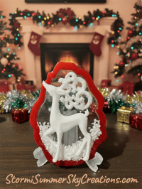 Image 1 of White Reindeer with Red Frame