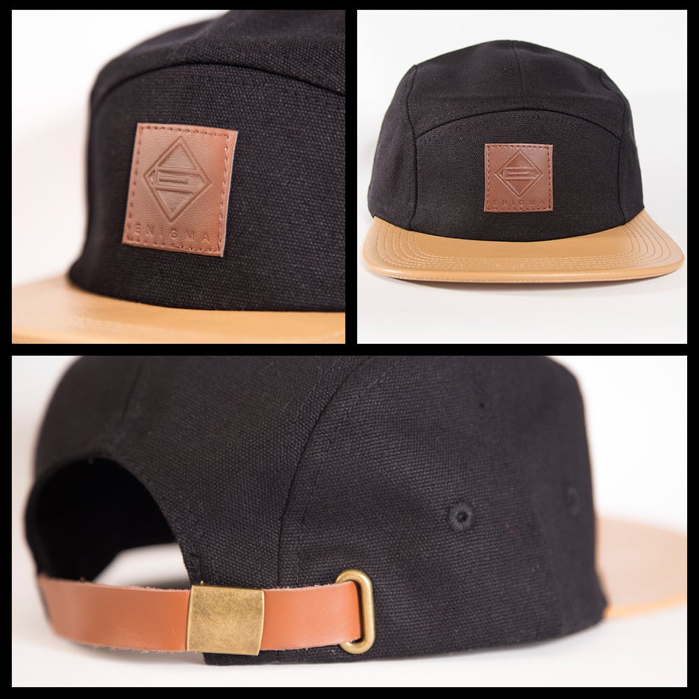 Image of ENIGMA : LEATHER EMBOSSED 5 PANEL HAT 