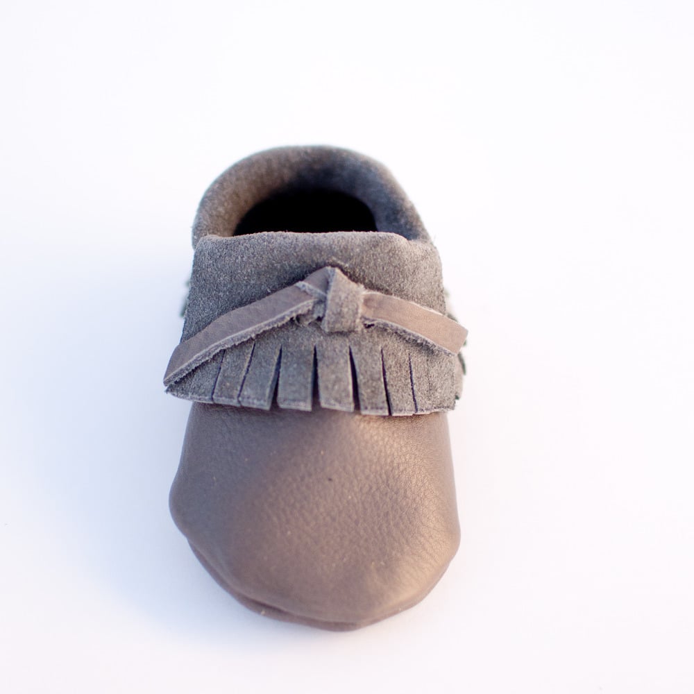 Image of Gray Leather Moccasins