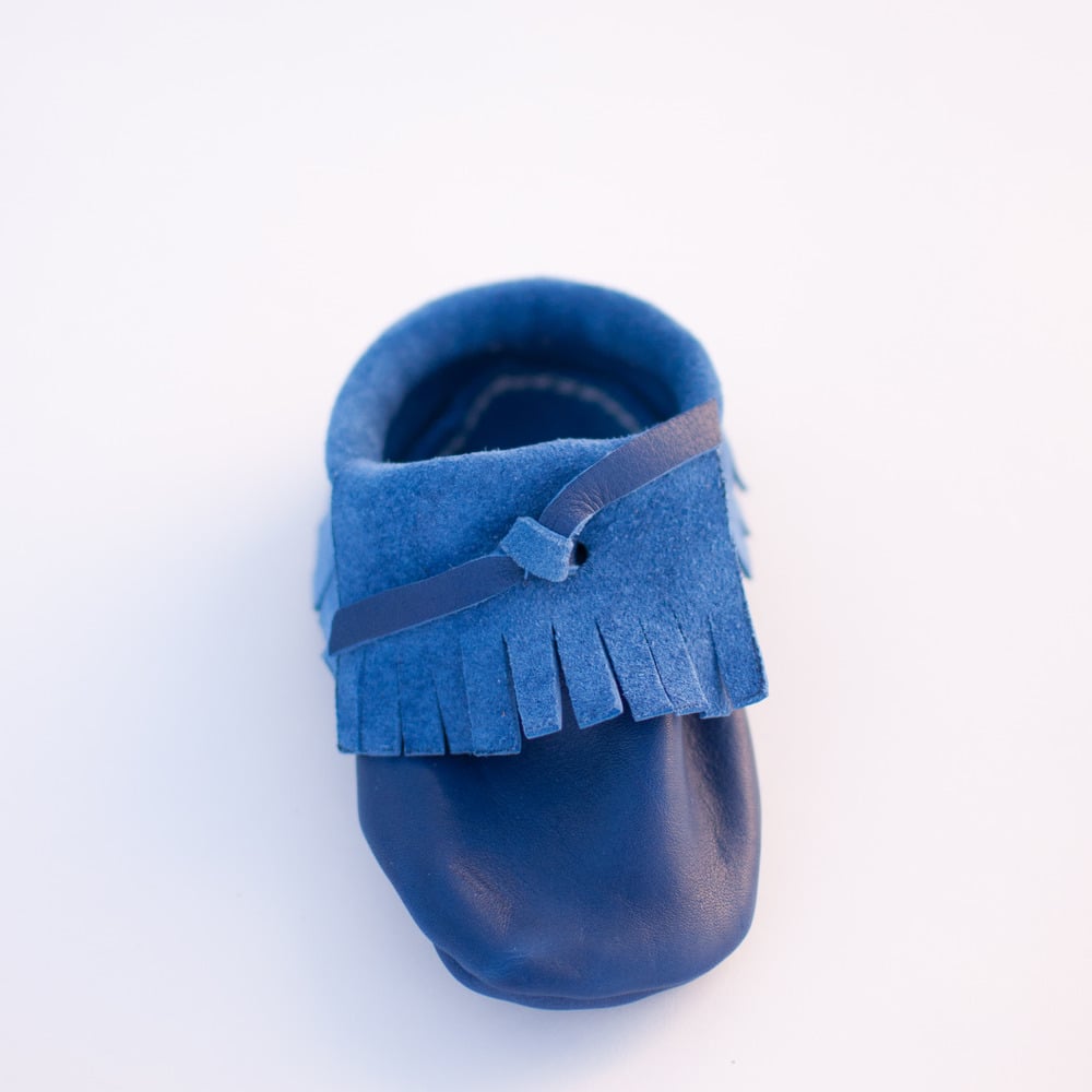 Image of Blue Leather Moccasins