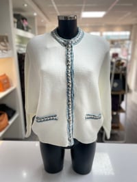 Image 1 of  DENIM TRIM RIB BUTTON CARDI