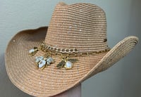 Image 2 of Crushable Beige Cowboy Hat Gold Chain & Crystal Bee Band