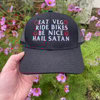 Image 3 of EAT VEG, RIDE BIKES, BE NICE, HAIL SATAN TRUCKER CAP (preorder!)