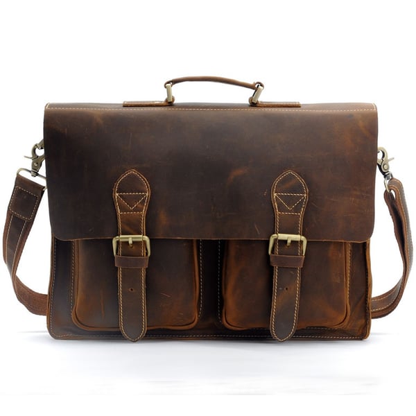 Image of Men's Handmade Vintage Leather Briefcase / Messenger / 13" 15" MacBook 14" 15" Laptop Bag (n67-4)