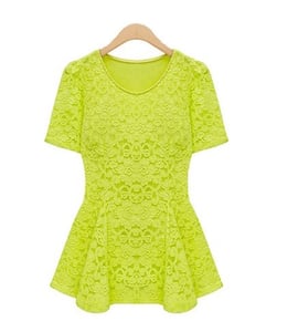 Image of Fashion Hollowed-out Round Neckline Short Sleeves Summer Top  