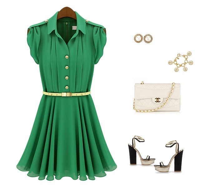 Image of Attractive Green Sheath/Column High Collar Short Sleeves Summer Dress   