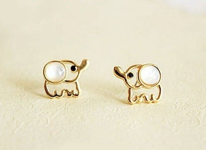 Fashion Beige Opal Elephant Stud Earrings / fashionjewelry