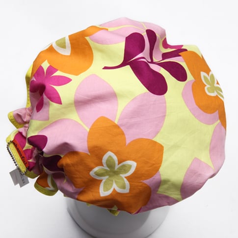 Image of Showercap pink and orange retro flowers - regular size