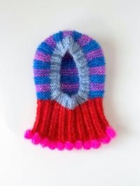 Image 5 of Sofie and Iris Striped Lilac, Blue, Red and Light Blue Mohair Balaclava
