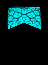 Image 5 of @Kaoticartworks 3-D Resin & Green Amboyna Burl GLOW Segmented Knife Scales