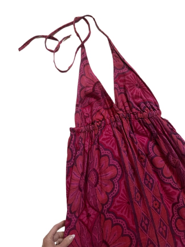 late 60s Indian block print gauze cotton halter maxi dress