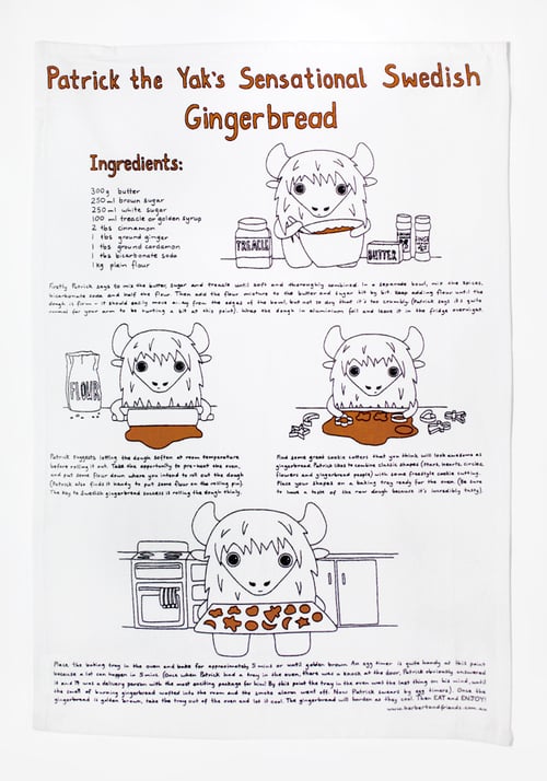 Image of Patrick the Yak's Sensational Swedish Gingerbread - Tea Towel