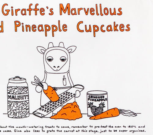 Image of Gina the Giraffe's Marvellous Carrot and Pineapple Cupcakes - Tea Towel