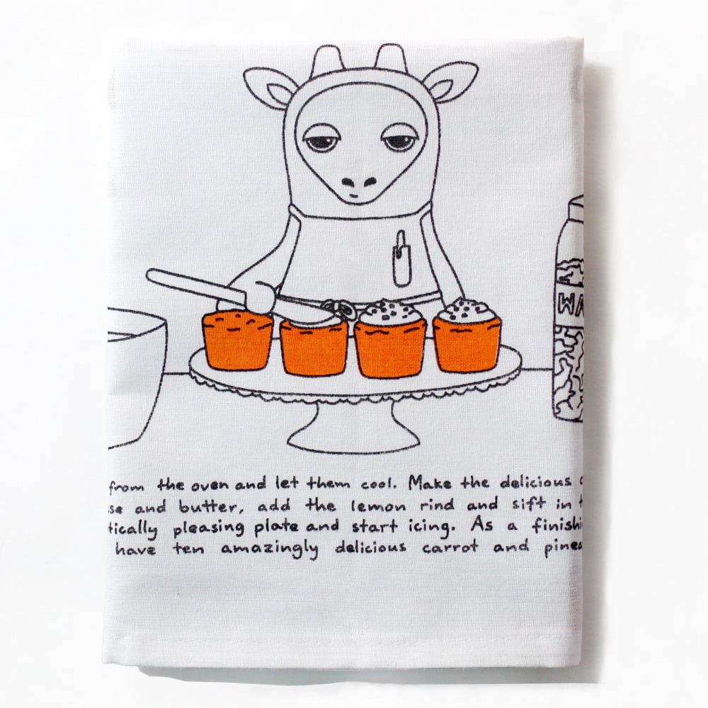 Image of Gina the Giraffe's Marvellous Carrot and Pineapple Cupcakes - Tea Towel