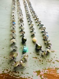 Image 13 of wire wrapped labradorite turquoise and Tahitian pearl necklace